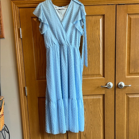 Light Blue Ruffled Midi Dress - Picture 1 of 4